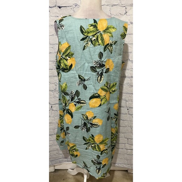 J. Jill LOVE LINEN dress with lemons sleeveless POPOVER SHIFT with pockets Large - Picture 8 of 12